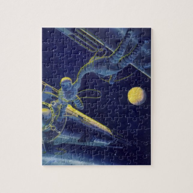 Vintage Science Fiction-astronauter i yttre rymden Pussel (Vertikal)
