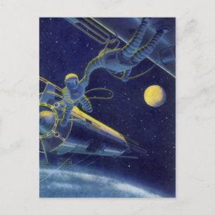 Vintage Science Fiction-astronauter i yttre rymden Vykort