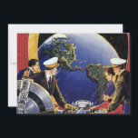 Vintage Science fiction Astronauter Orbitande jord<br><div class="desc">Vintage illustrerar futuristiskans resa och bilden av transport science fiction med piloter som flyger ett flygplan,  en raketer eller ett rymdskepp i rymden över jorden. Astronauterna färdas över Nordamerika. En klassisk 50-sekundersmodell för bok-sci-i-tecknad i framtiden.</div>