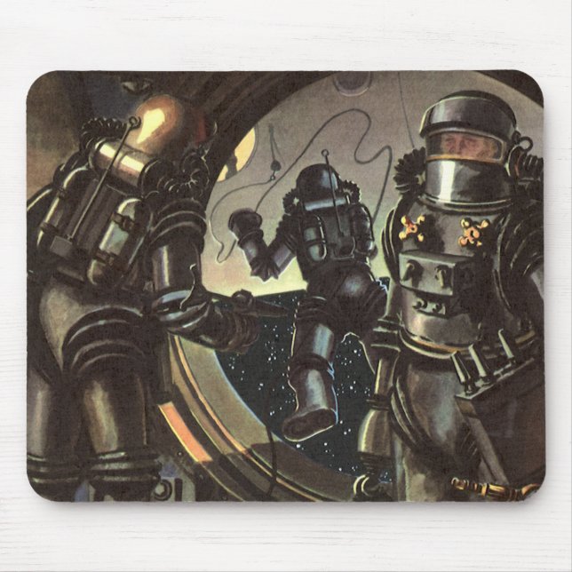 Vintage Science fiction astronauter på en rymdprom Musmatta (Framsidan)