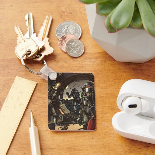 Vintage Science fiction astronauter på en rymdprom Nyckelring (Skrivbord)