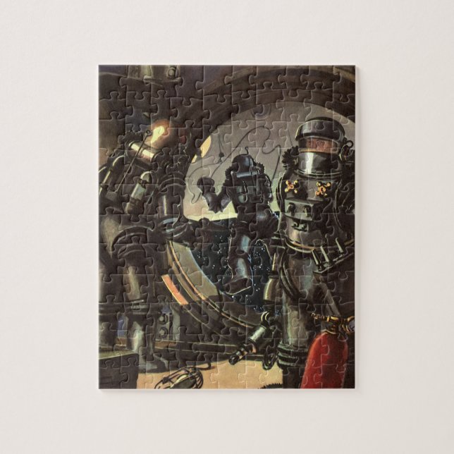 Vintage Science fiction astronauter på en rymdprom Pussel (Vertikal)