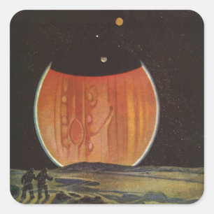 Vintage Science Fiction, Astronauter på Ganymede Fyrkantigt Klistermärke