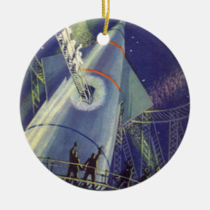Vintage Science fiction Astronauter på Rocket Frak Julgransprydnad Keramik