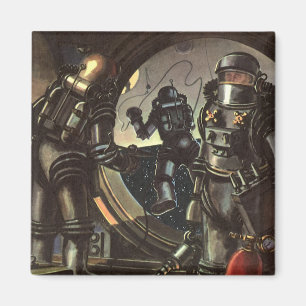 Vintage Science Fiction-astronauter på rymdpromena Magnet