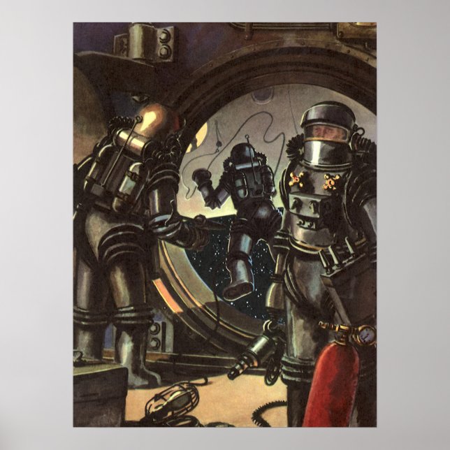 Vintage Science Fiction-astronauter på rymdpromena Poster (Framsidan)