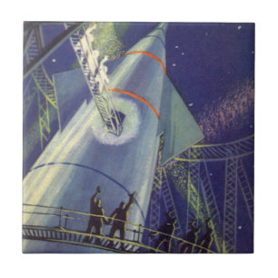 Vintage Science Fiction-astronauter på rymdskepp Kakelplatta
