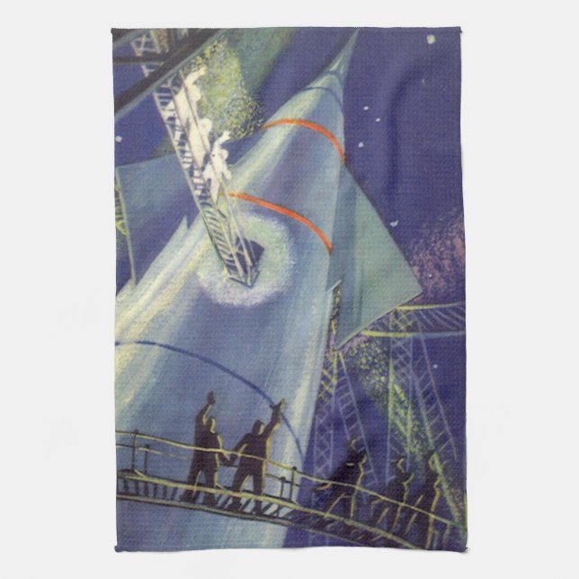 Vintage Science Fiction-astronauter på rymdskepp Kökshandduk (Vertikal)