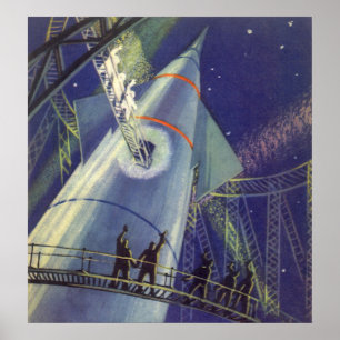 Vintage Science Fiction-astronauter på rymdskepp Poster