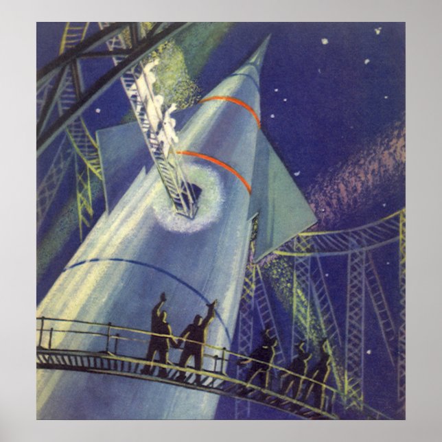 Vintage Science Fiction-astronauter på rymdskepp Poster (Framsidan)
