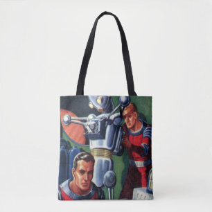 Vintage Science Fiction-astronauter reparerar en r Tygkasse