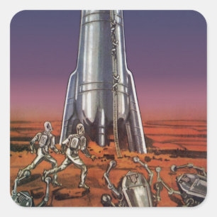 Vintage Science Fiction, Astronauter Skalbaggar Al Fyrkantigt Klistermärke