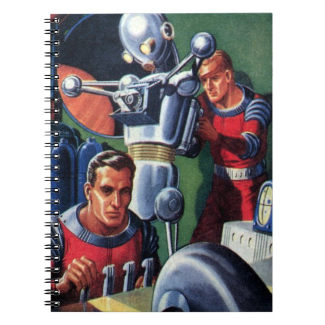Vintage Science Fiction Astronauter som reparerar  Anteckningsbok (Framsidan)
