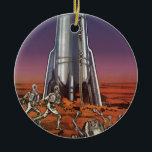 Vintage Science fiction, Astronauts Beetle-Utomjor Julgransprydnad Keramik<br><div class="desc">Vintagen illustrerar futuristiskans Science fiction färd och transport-raketskeppsbild. Astronauter som springer till sin raketfrakt och rymmer från skalformade utomjordingar på en främmande planet och försöker ta sig tillbaka från jorden. En klassisk 50-sekundersmodell för bok-sci-i-tecknad i framtiden.</div>