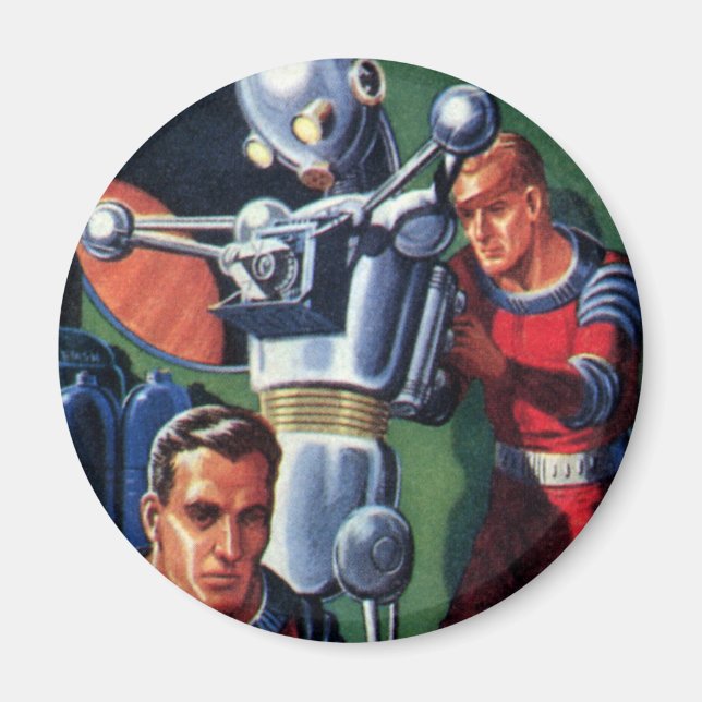 Vintage Science fiction Astronauts Fixa en Robot Magnet (Framsidan)