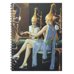Vintage Science fiction Beauty Salon Spa Manicures Anteckningsbok Med Spiral