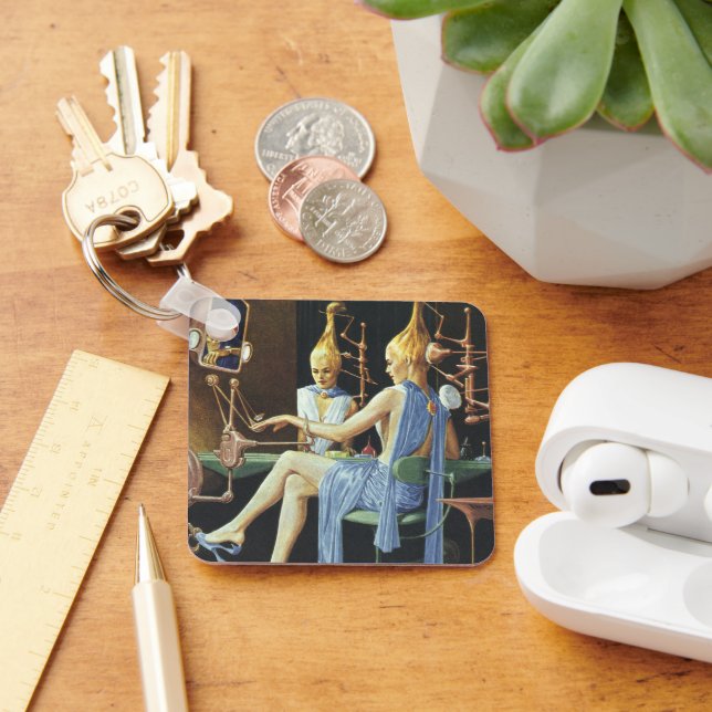 Vintage Science fiction Beauty Salon Spa Manicures Nyckelring (Skrivbord)