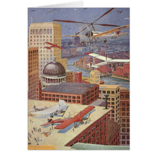 Vintage Science fiction City, Victorian Steam Punk Hälsningskort