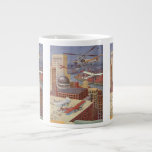 Vintage Science fiction City, Victorian Steam Punk Jumbo Mugg<br><div class="desc">Vintage illustrerar hur futuristiskan Viktorian Science fiction går sönder. Stadsstadens storstadsstad Paris,  Frankrike i framtiden med flygbilar,  helikoptrar och flygplan för resor och transport. I denna steampunk finns byggnad och floden Seine i bakgrunden.</div>