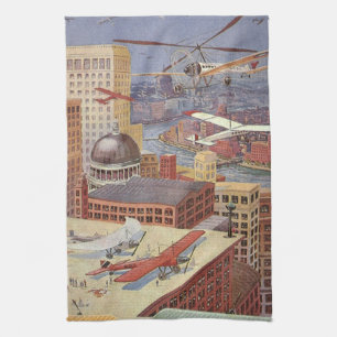 Vintage Science fiction City, Victorian Steam Punk Kökshandduk
