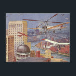 Vintage Science fiction City, Victorian Steam Punk Vykort<br><div class="desc">Vintage illustrerar hur futuristiskan Viktorian Science fiction går sönder. Stadsstadens storstadsstad Paris,  Frankrike i framtiden med flygbilar,  helikoptrar och flygplan för resor och transport. I denna steampunk finns byggnad och floden Seine i bakgrunden.</div>