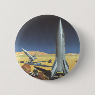 Vintage Science fiction Desert Planet med raketer Knapp