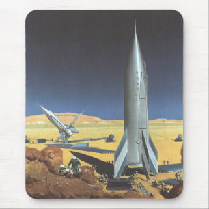 Vintage Science fiction Desert Planet med raketer Musmatta