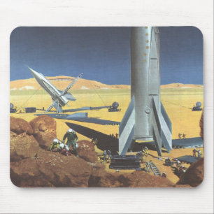 Vintage Science fiction Desert Planet med raketer Musmatta