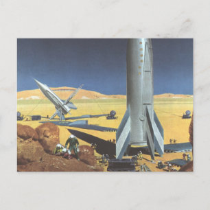 Vintage Science fiction Desert Planet med raketer Vykort