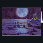 Vintage Science fiction Earth Rover-Utomjordingar  Hälsningskort<br><div class="desc">utomjordingar för futuristiska av vintage och robotar i science fiction med en klassisk 50-sekundersdesign för tecknad i bok. Retro sci fi-design med främmande astronauter på en främmande planet med rymden fordon, lunar eller måne och tittar upp på jorden och rymden och väver. En mörk himlar med ljusa stjärnor och planeter....</div>