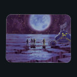 Vintage Science fiction Earth Rover-Utomjordingar  Magnet<br><div class="desc">utomjordingar för futuristiska av vintage och robotar i science fiction med en klassisk 50-sekundersdesign för tecknad i bok. Retro sci fi-design med främmande astronauter på en främmande planet med rymden fordon, lunar eller måne och tittar upp på jorden och rymden och väver. En mörk himlar med ljusa stjärnor och planeter....</div>