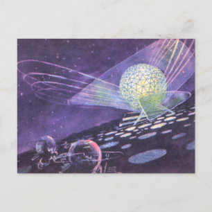 Vintage Science fiction, en guldorb med Utomjordin Vykort