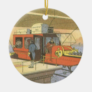 Vintage Science Fiction Flygplan Helikopter Limous Julgransprydnad Keramik