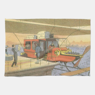 Vintage Science Fiction Flygplan Helikopter Limous Kökshandduk