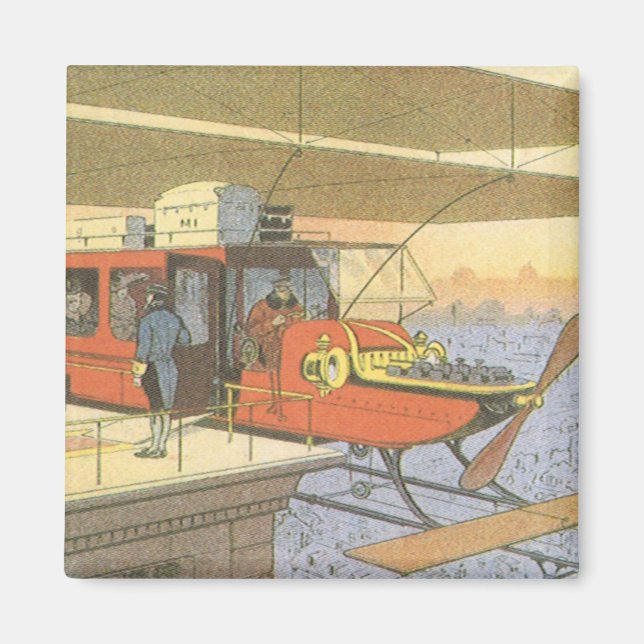 Vintage Science Fiction Flygplan Helikopter Limous Magnet (Framsidan)