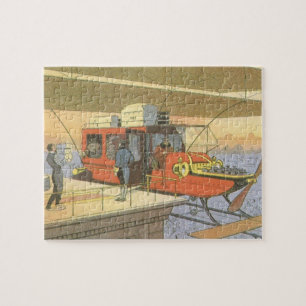 Vintage Science Fiction Flygplan Helikopter Limous Pussel
