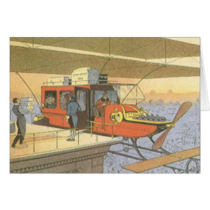 Vintage Science fiction flygplanshelikopterlimo Hälsningskort