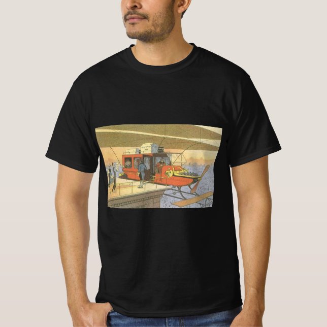 Vintage Science fiction flygplanshelikopterlimo Tee (Framsida)