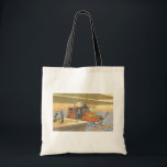 Vintage Science fiction flygplanshelikopterlimo Tygkasse<br><div class="desc">Vintage illustration Ångslagets rörelse i Victorian futuristiska och transport science fiction utformning. En flytande flygplanet limousinus med steampunk som väntar på att byggnaden ska ta över staden i framtiden. Smöraren och hembiträdet bär bagaget till flygplanet taxi. Futuristiskans rik och berömd är på väg att gå på semester! En typisk bok-sci-fi-design...</div>