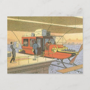 Vintage Science fiction flygplanshelikopterlimo Vykort