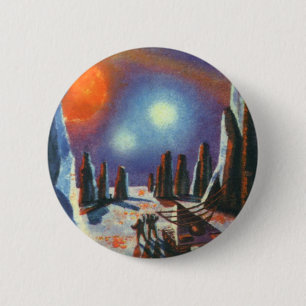 Vintage Science fiction Foreign Planet med Utomjor Knapp