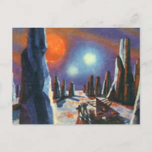 Vintage Science fiction Foreign Planet med Utomjor Vykort