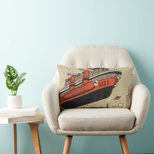 Vintage Science fiction Frakt Helikopter Lumbarkudde (Stol)