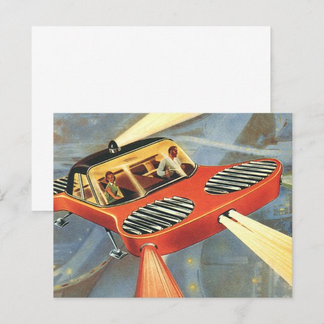 Vintage Science Fiction Futuristisk Bil Inbjudan (Fram/baksida)