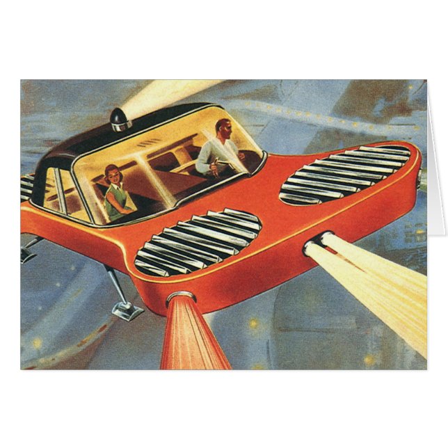Vintage Science Fiction Futuristisk Flygande Bil Hälsningskort (Framsidan Horizontal)