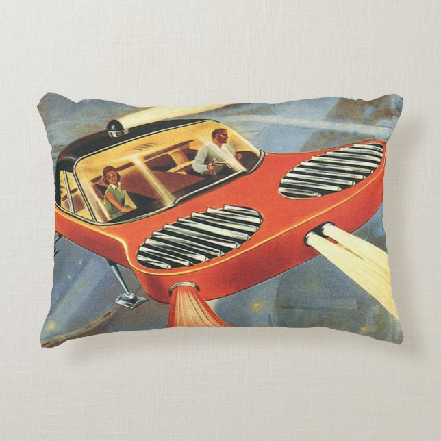 Vintage Science Fiction Futuristisk Flygande Bil Prydnadskudde (Framsidan)