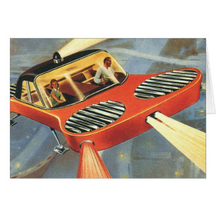 Vintage Science Fiction Futuristisk Flygbil Hälsningskort