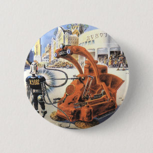 Vintage Science Fiction Futuristisk Stad Alien Kri Knapp