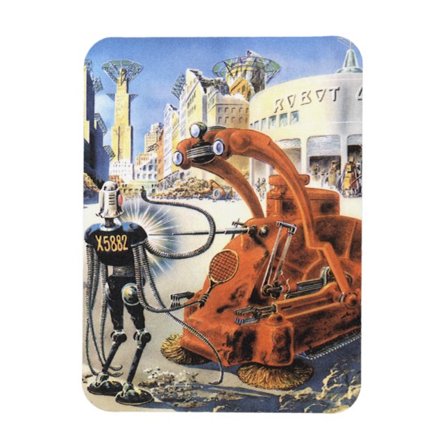 Vintage Science Fiction Futuristisk Stad Alien Kri Magnet (Vertikal)