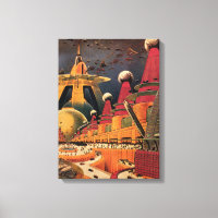 Vintage Science Fiction Futuristisk Stad Flygande